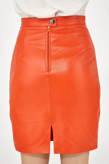 Pantalon cuir, jupe en cuir Cesare Nori BASIC JUPE Orange