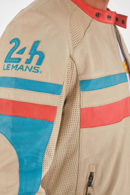 Blouson et veste cuir pour homme 24h Le Mans  ROADSER LE MANS Off-White/Turquoise