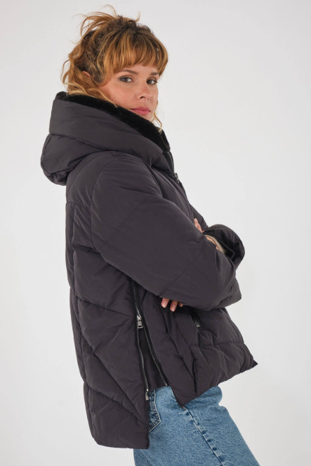 Doudoune Femme courte à capuche BLONDE N°8 SNOW Noir DTM 2020
