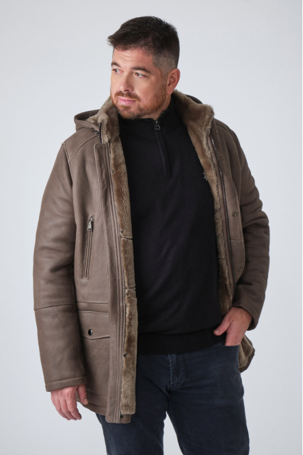 3/4 hooded jacket shearling taupe, Levinsky - GATTEO Taupe | Cesare Nori