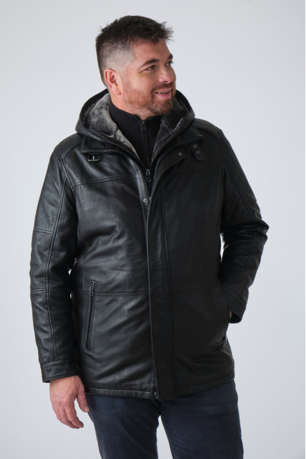 Black lambskin leather parka jacket, Torras - L82H313 Black | Cesare Nori